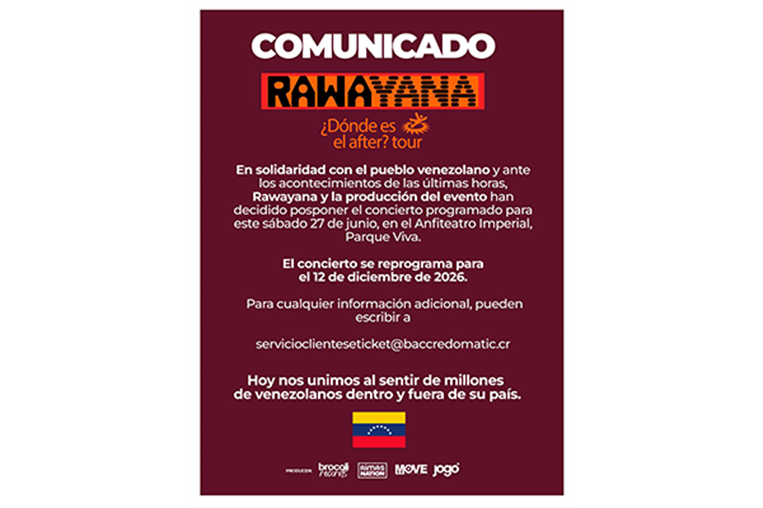 Banda Rawayana reprogramada concierto en Costa Rica